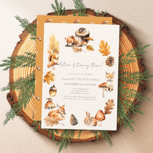 Woodland Animals Fall/Autumn Mushroom Birthday Invitation (Creator Uploaded)