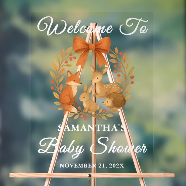 Woodland Animals Fall Baby Shower Welcome Acrylic Sign (Neutral)