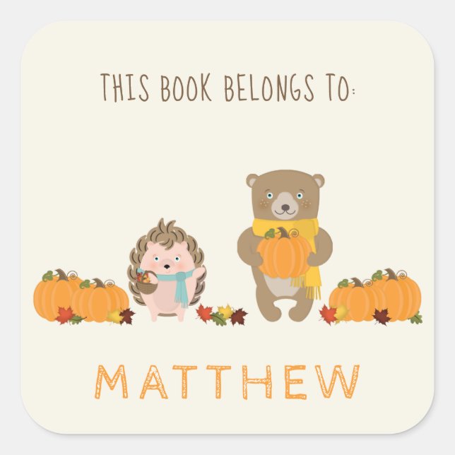 Woodland Animals Fall Birthday Square Sticker (Front)