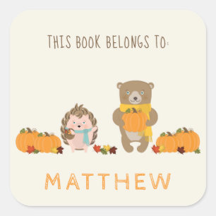 Woodland Animals Fall Birthday Square Sticker