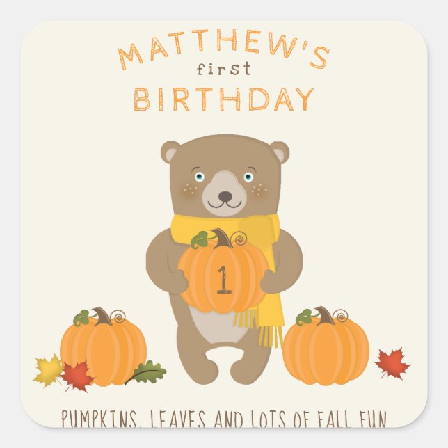 Woodland Animals Fall Birthday Square Sticker (Front)