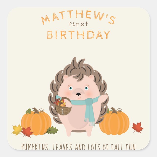 Woodland Animals Fall Birthday Square Sticker (Front)
