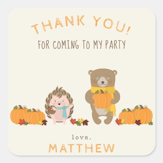 Woodland Animals Fall Birthday Square Sticker (Front)