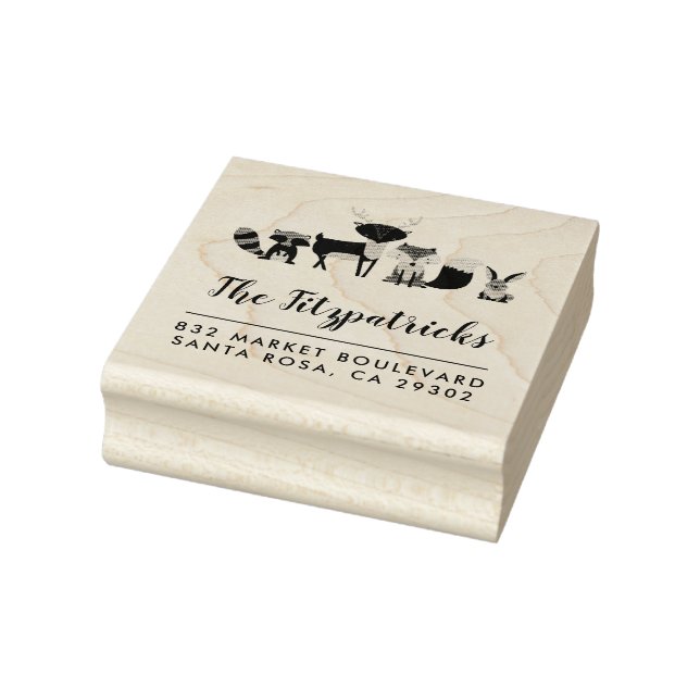 Woodland Animals | Family Name Return Address Rubber Stamp (Stamp)