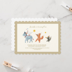 Woodland Animals First Birthday Invitation