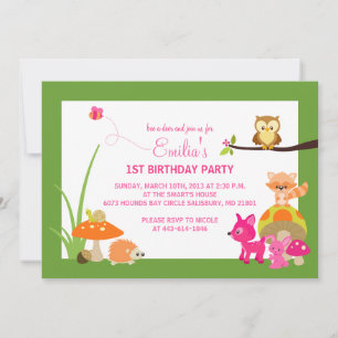 Woodland Animals First Birthday Invitations