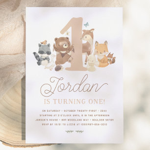 Woodland Animals First Birthday Party Invitation