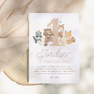 Woodland Animals First Birthday Party Invitation