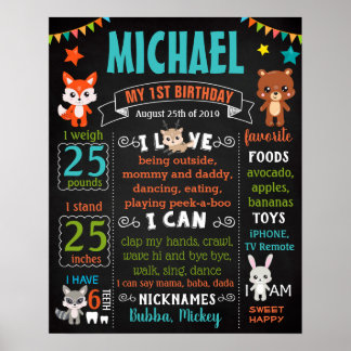 Woodland animals First Birthday party sign