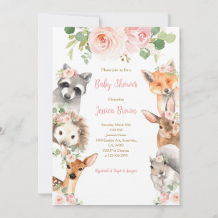 Woodland Animals Floral Baby Shower Invitation