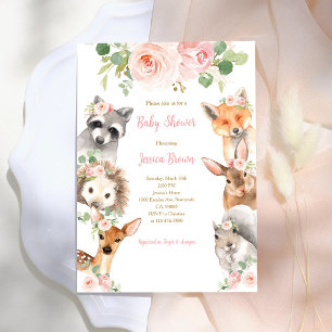 Woodland Animals Floral Baby Shower Invitation