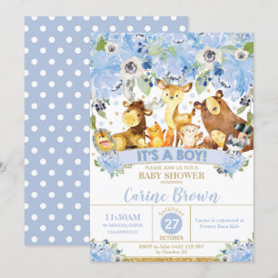 Woodland Animals Floral Baby Shower Invitation Boy