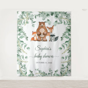 Woodland Animals Floral Baby Shower Tapestry