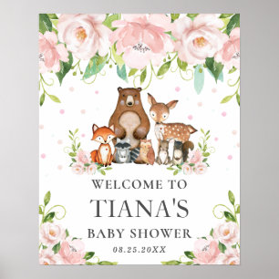 Woodland Animals Floral Baby Shower Welcome Sign