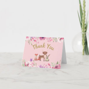 Woodland Animals Floral Pink Thank You Card