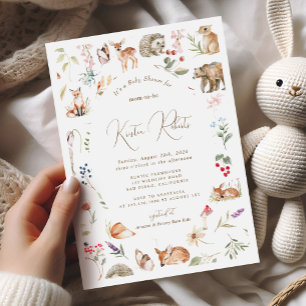 Woodland Animals Floral Whimsical Baby Shower Invitation