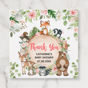 Woodland Animals Floral Wood Slice Baby Shower Favour Tags