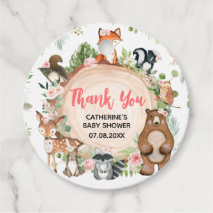 Woodland Animals Floral Wood Slice Baby Shower Favour Tags