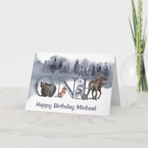 Woodland Animals Forest 1st First Birthday One Card
