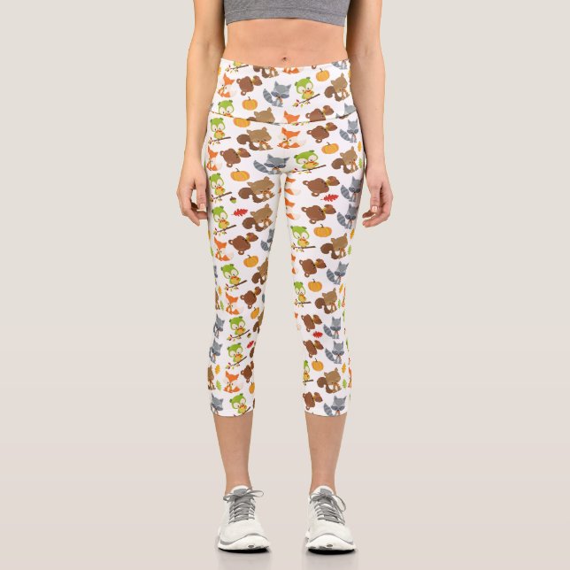 Woodland Animals, Forest Animals, Fall Animals Capri Leggings (Front)