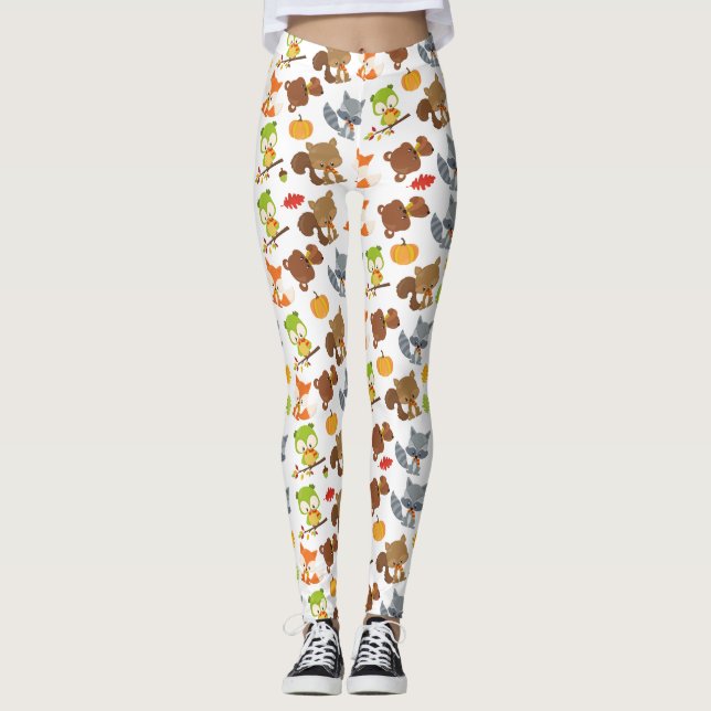 Woodland Animals, Forest Animals, Fall Animals Leggings (Front)