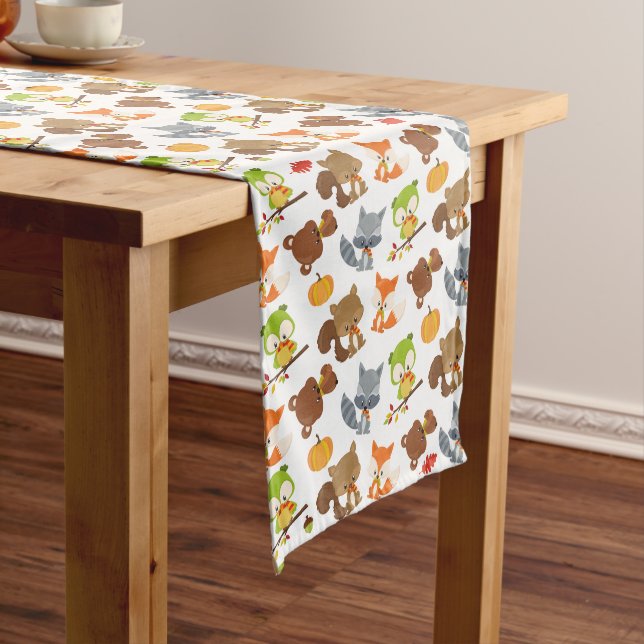 Woodland Animals, Forest Animals, Fall Animals Medium Table Runner (In Situ)