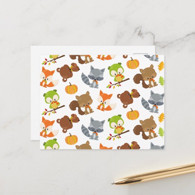 Woodland Animals, Forest Animals, Fall Animals Postcard (Front/Back In Situ)
