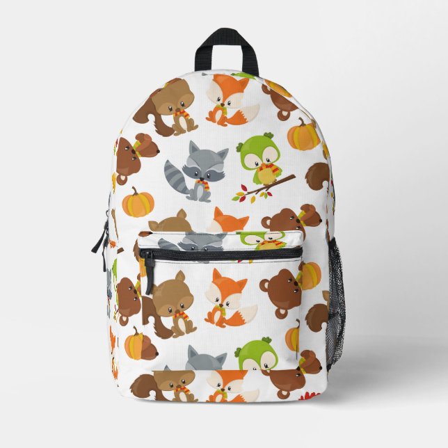 Woodland Animals, Forest Animals, Fall Animals Printed Backpack (Front)