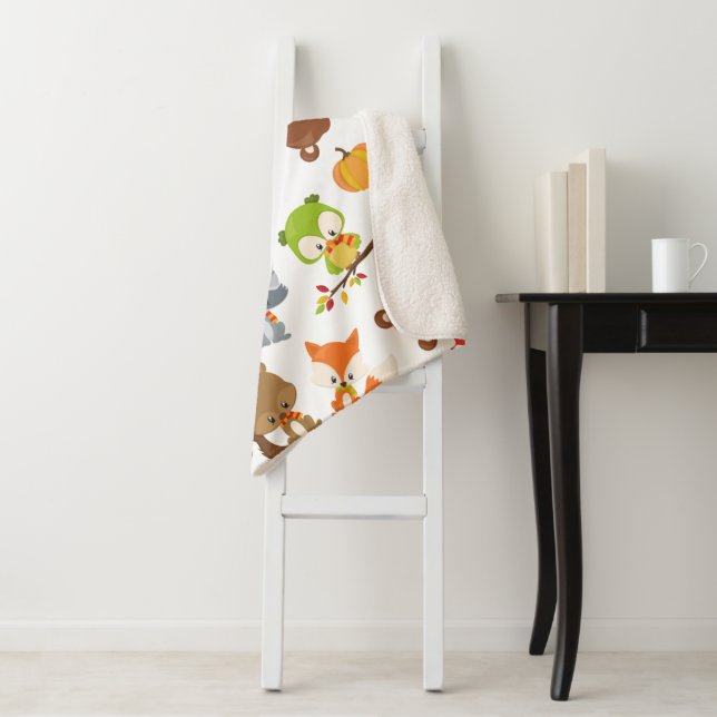 Woodland Animals, Forest Animals, Fall Animals Sherpa Blanket (In Situ)