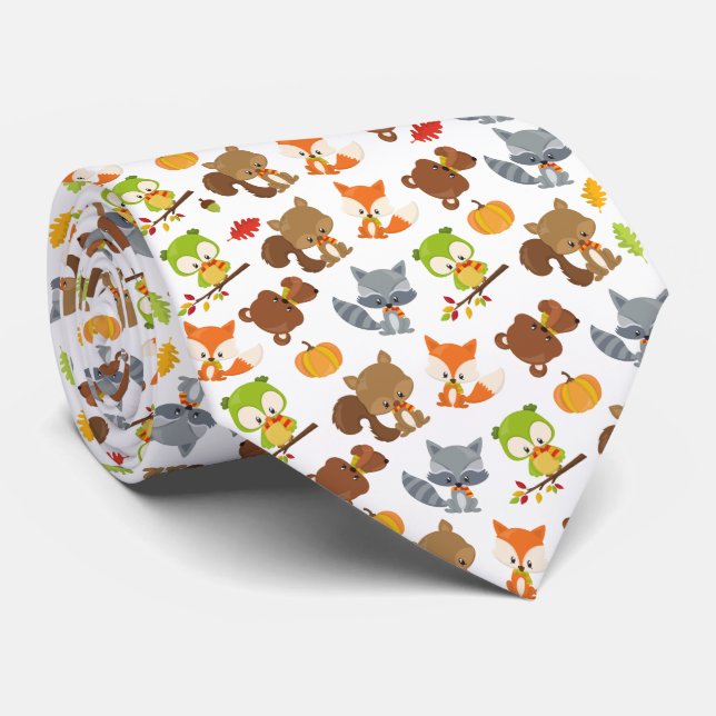 Woodland Animals, Forest Animals, Fall Animals Tie (Rolled)