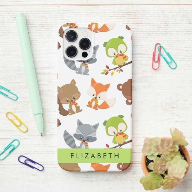 Woodland Animals, Forest Animals, Your Name iPhone Case (On Desk)