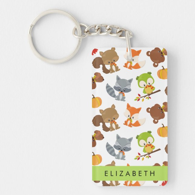 Woodland Animals, Forest Animals, Your Name Key Ring (Front)