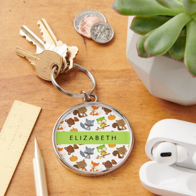 Woodland Animals, Forest Animals, Your Name Key Ring (Desk)
