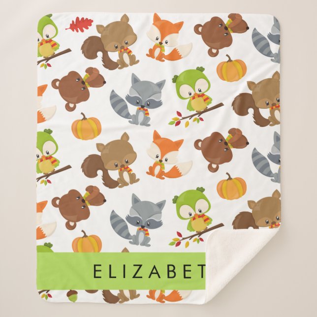 Woodland Animals, Forest Animals, Your Name Sherpa Blanket (Front)