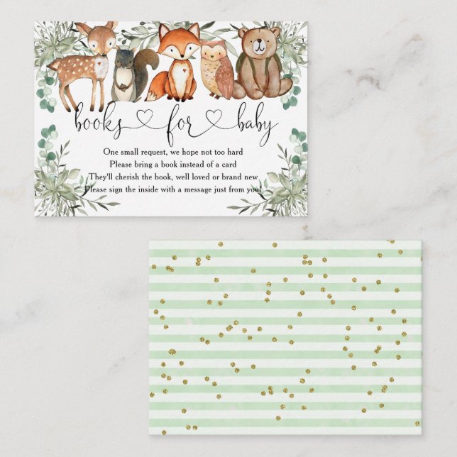 Woodland Animals Forest Baby Shower Books For Baby Enclosure Card (Front/Back)