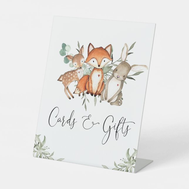 Woodland Animals Forest Baby Shower Cards And Gift Pedestal Sign (Front)
