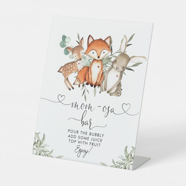 Woodland Animals Forest Baby Shower Mum-osa Bar Pedestal Sign (Front)