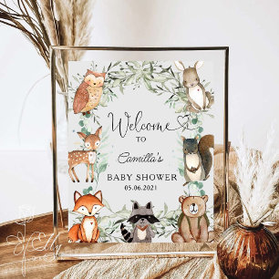 Woodland Animals Forest Baby Shower  Poster