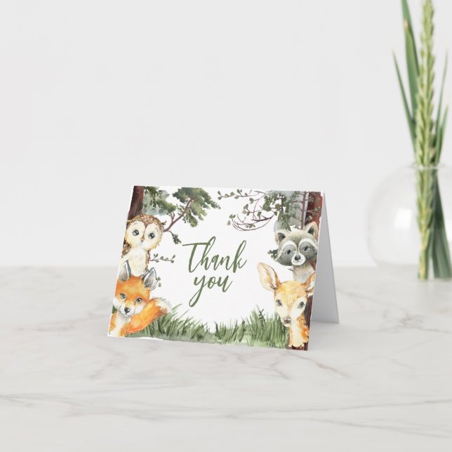 Woodland Animals Forest Baby Shower Thank You Card (Front)