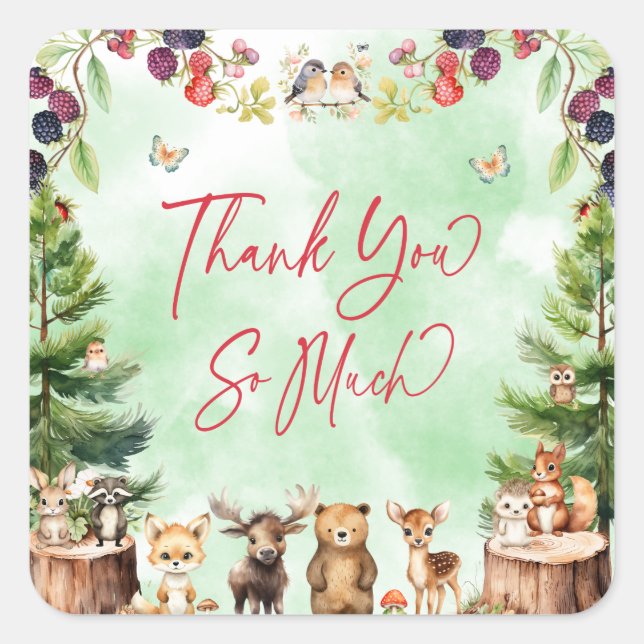 Woodland Animals Forest Baby Shower Thank You  Square Sticker (Front)