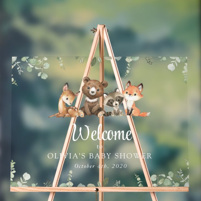 Woodland Animals, Forest, Baby Shower Welcome Acrylic Sign (Neutral)