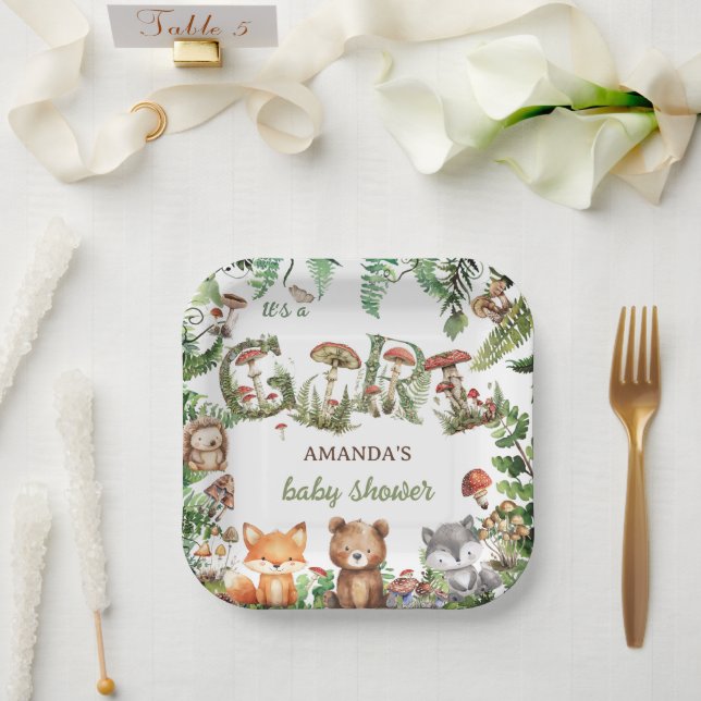 Woodland Animals Forest Cute Baby girl Shower  Paper Plate (Wedding)
