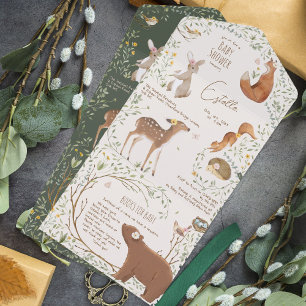 Woodland Animals Forest Friends Baby Shower Books All In One Invitation