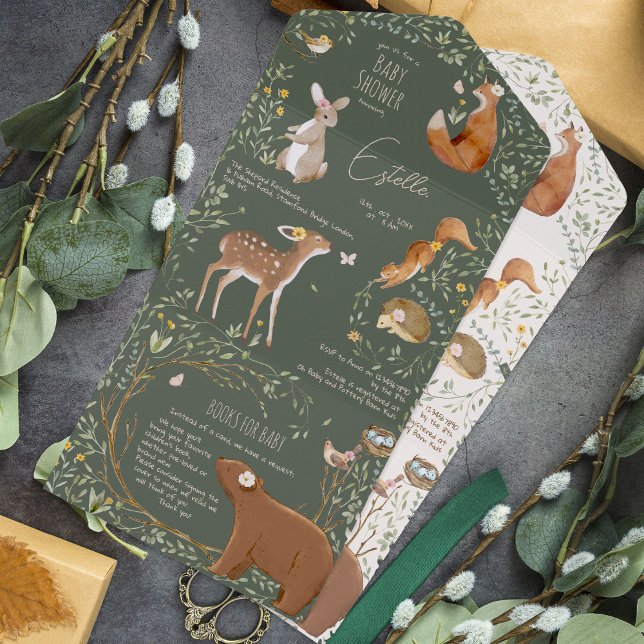 Woodland Animals Forest Friends Baby Shower Books All In One Invitation (Creator Uploaded)