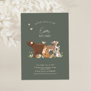 Woodland Animals Forest Friends Baby Shower Invitation