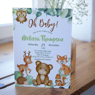 Woodland Animals Forest Friends Baby Shower Invitation