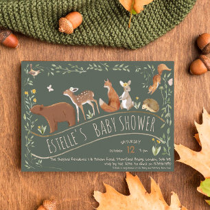 Woodland Animals Forest Friends Baby Shower Invitation