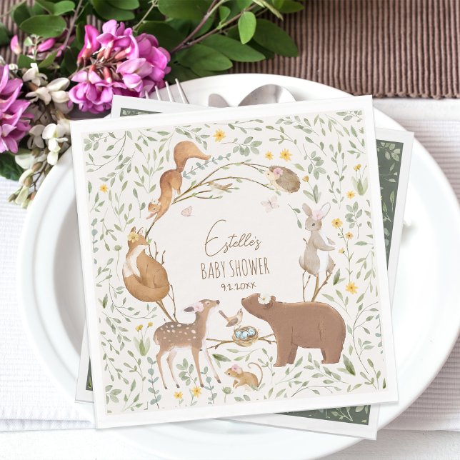 Woodland Animals Forest Friends Baby Shower Napkin (Creator Uploaded)