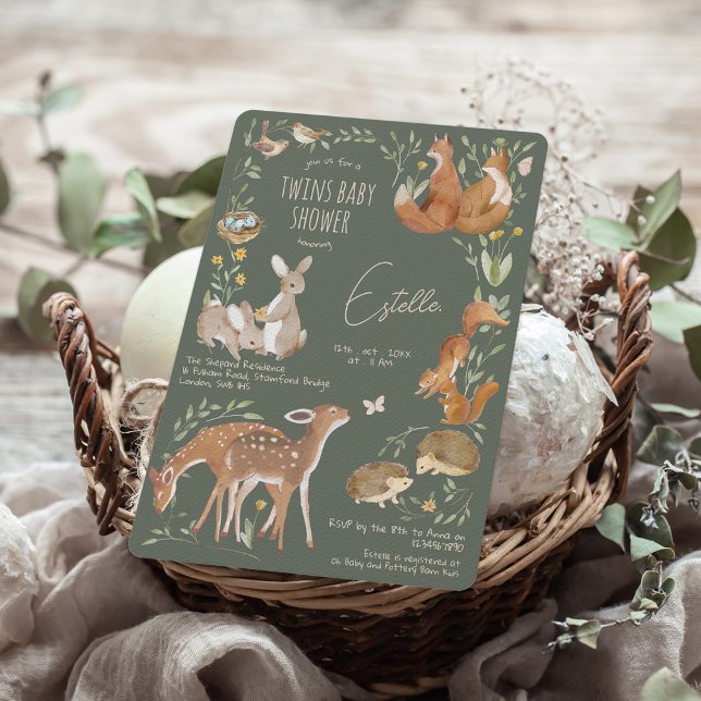 Woodland Animals Forest Friends Twins Baby Shower Invitation (Creator Uploaded)