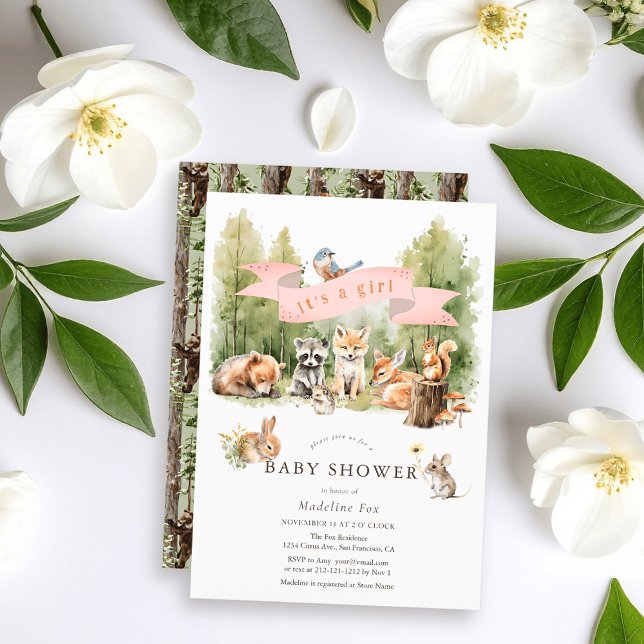Woodland Animals Forest Girl Baby Shower Invitation (Creator Uploaded)